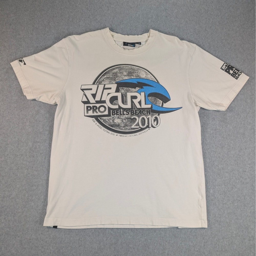 Rip Curl Pro Bells Beach 2010 Surf Music Festival T-Shirt Mens Medium Cream‎ ASP